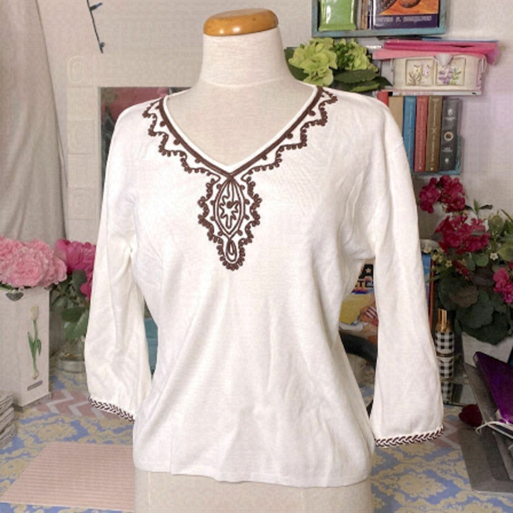 🌷 Joseph A 🌷 Vintage Flounce Flare Sleeve Sweater V  Neck
